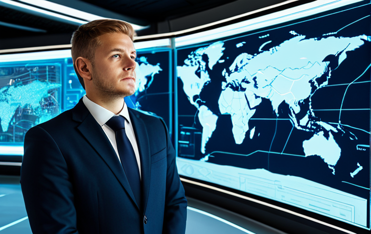 A visionary logistics professional, fully clothed in a modest business suit, standing confidently in a futuristic, high-tech control center. The environment displays holographic projections of interconnected global transportation networks, dynamic data streams illustrating AI and IoT applications, and subtle outlines of autonomous vehicles optimizing routes. The scene emphasizes innovation and efficiency in intelligent mobility. safe for work, appropriate content, professional dress, perfect anatomy, correct proportions, natural pose, well-formed hands, proper finger count, natural body proportions, professional photography, high quality.