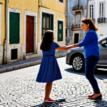 Ride-Sharing in Lisbon**

"A professional woman in a modest, stylish dress getting out of a Bolt car in Lisbon's Alfama district. Cobblestone streets, traditional architecture in the background, daytime. Safe for work, appropriate content, fully clothed, professional photography, perfect anatomy, natural proportions, family-friendly scene, well-formed hands."

**