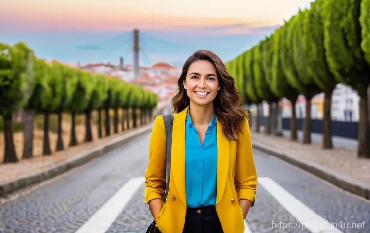 교통직 퇴사 후 대안 - **Prompt 1: The Crossroads of Opportunity in Portugal**
    A full-body, high-angle shot of a determ...