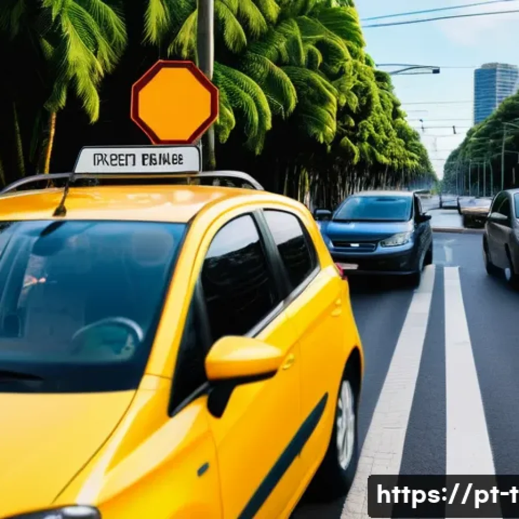 교통안전관리사 실기시험 대비 전략 - A detailed scene of a Brazilian practical driving test in an urban setting, featuring a young adult ...