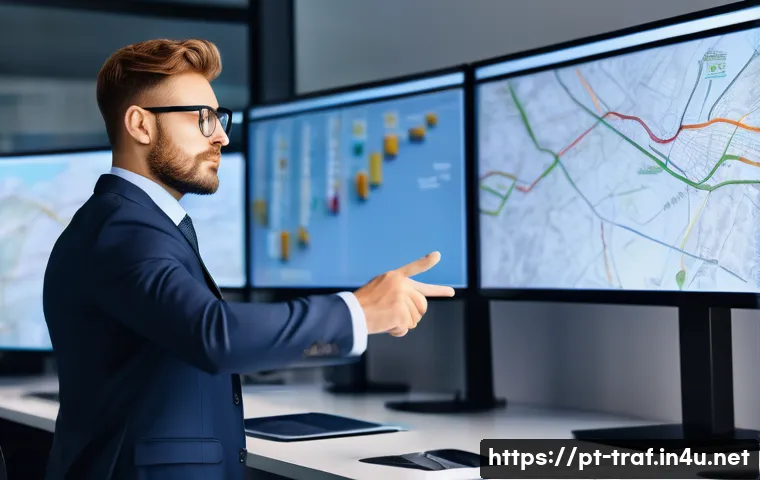 교통직 경력자의 연봉 협상 노하우 - A professional logistics manager in a modern office setting, reviewing detailed transport route maps...