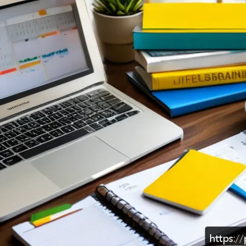 교통직 필기시험 준비 방법론 - A detailed, vibrant study desk scene set in a cozy Brazilian home environment, featuring an open lap...