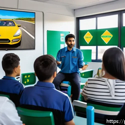 Home 30 교통 관련 자격증 최신 소식 - A modern Brazilian driving school classroom scene showing diverse adult students attentively learnin...