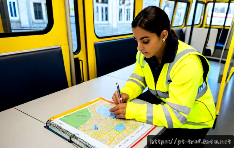 교통직 실기시험 준비 과정과 팁 - Photorealistic Portuguese public transport operations practical exam preparation, focused adult cand...